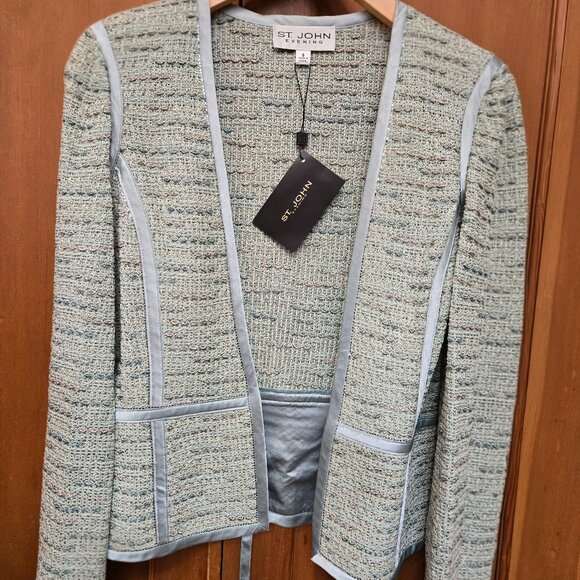 St. John Evening Women's Jacket Light Green and Cream Size 8 New with Tags - Picture 1 of 2